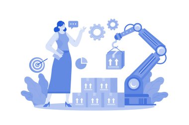 Beyaz arkaplanda Depo Otomasyon İllüstrasyonu