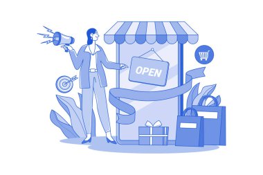 Online Shop Opening Ceremony Illustration concept on white background