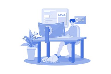 Mühendis bilişim uzmanı programcı evde çalışıyor.