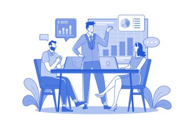 İş adamı toplantı odasında çalışanlarla iş değiş tokuşu yapıyor.