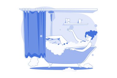 Karantina sırasında banyoda dinlenen bir kız.