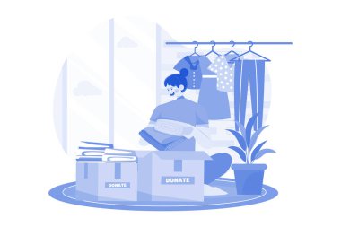 Kadın hayır kurumuna kıyafet bağışlıyor.