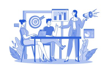 Pazarlama ekibi iş stratejisini inceliyor.