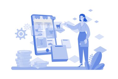 Beyaz arkaplan üzerindeki E-ticaret illüstrasyon konsepti engelleme platformu