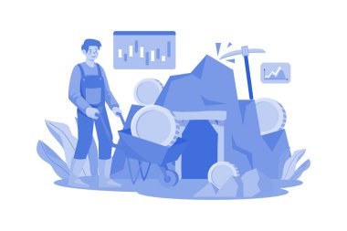 Beyaz arka planda kripto para birimi Madencilik Illustration kavramı