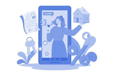 Emlak piyasasının internet sitesinde kadın satış evi.