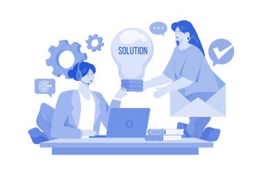 Çağrı merkezi operatörü bir istemciyle çözüm hakkında konuşuyor.