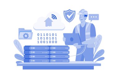 Sunucu Bakım Illustration konsepti. Beyaz arkaplanda izole edilmiş düz bir illüstrasyon