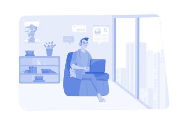 Dergi için eleştiri yazan erkek yazar