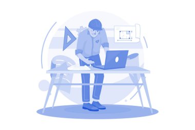 Man Contractor Working On Laptop