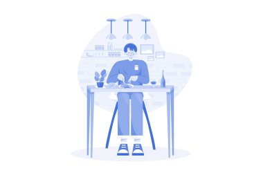 Man Sitting In A Restaurant And Eating Food