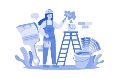 Woman Painter Painting Wall