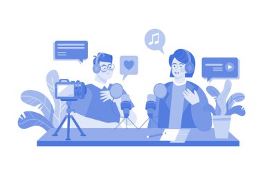 Man And Woman Recording A Podcast Conversation