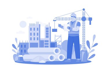 Beyaz arka planda inşaat mühendisi tasviri konsepti