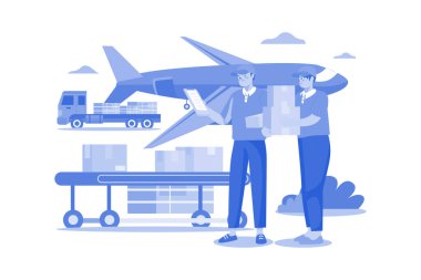 Worker Putting Boxes In A Cargo Plane