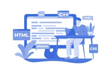 Beyaz arkaplandaki Bilgisayar Programcısı İllüstrasyon kavramı