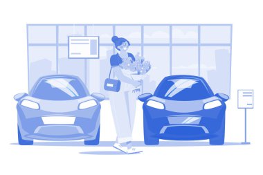 Çiçekli Kadın Araba Fuarında