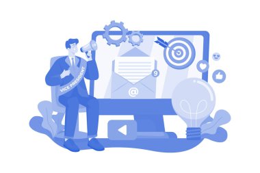 Beyaz arka planda pazarlama illüstrasyon genel başkan yardımcısı