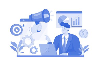 Beyaz arka planda pazarlama müdürü illüstrasyon kavramı