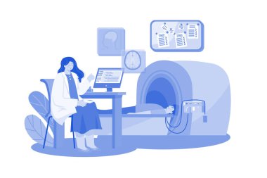 Doktor Hasta Sağlığını Kontrol Ediyor MRI Makinesi ile