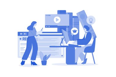 Çevrimiçi Eğitimsel Video İllüstrasyon kavramı beyaz arka planda