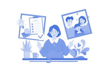 Beyaz arkaplan üzerine İş-Hayat Dengesi İllüstrasyon kavramı