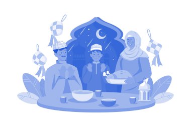 Müslüman Aile, bayram namazı kılıyor.