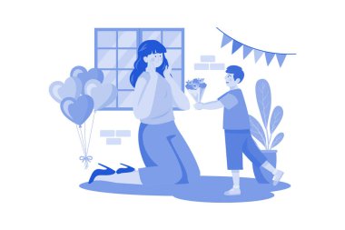 Oğlu Annesine Çiçek Veriyor