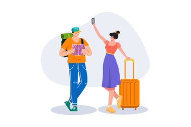 Gezgin İnsanlar Çizimi konsepti beyaz arka planda