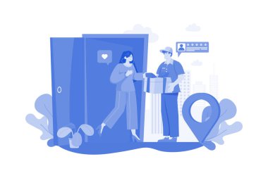 Beyaz arka planda kapınıza teslimat.