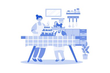 Anne ve kızı birlikte kek yapmak