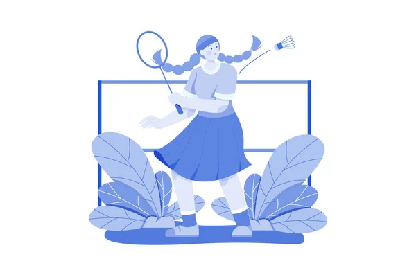 Flicka Spela Badminton Illustration Koncept Vit Bakgrund Royaltyfria Stockvektorer