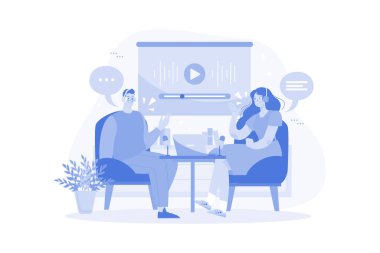 Man And Woman Recording A Podcast Conversation