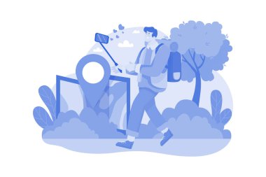 Beyaz arkaplanda Erkek Seyahat Vlogger İllüstrasyonu