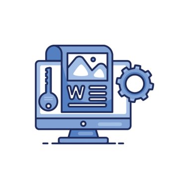 Anahtar sözcük optimizasyonu simgesi tek renkli biçiminde