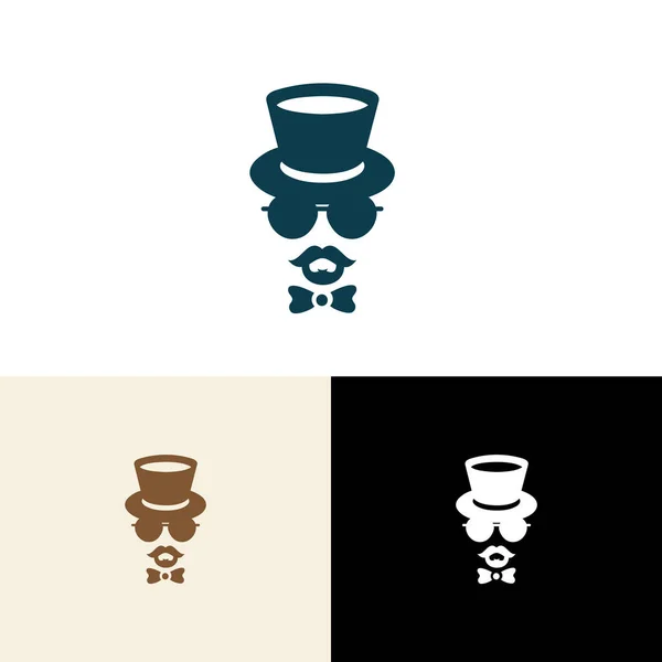 Логотип Мсьє Джентльмен Фігура Вусами Вінтажний Класичний Ретро Іконка Людини — стоковий вектор