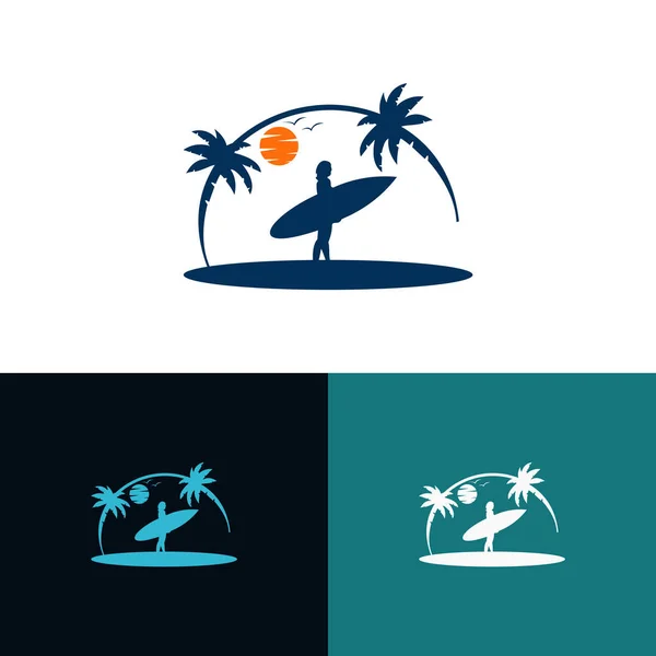 Logotipo Surf Com Silhueta Feminina Logo Design Inspiration Vector Emblema — Vetor de Stock