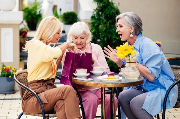 Группа Красивых Счастливых Пожилых Взрослых Женщин Встречающихся Открытом Воздухе Встречающихся — стоковое фото