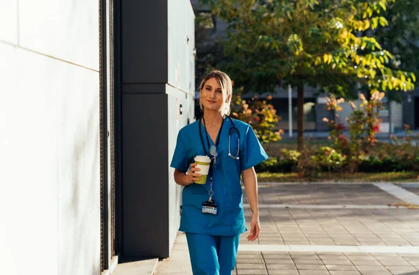 Cinematic Footage Representation Daily Life Nurse Going Work Hospital — Stock Photo, Image