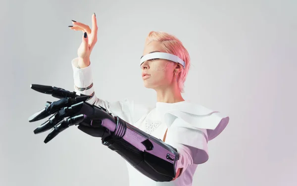 Rappresentazione Super Umano Bionico Con Parti Tecnologiche Avanzate Come Visori — Foto Stock