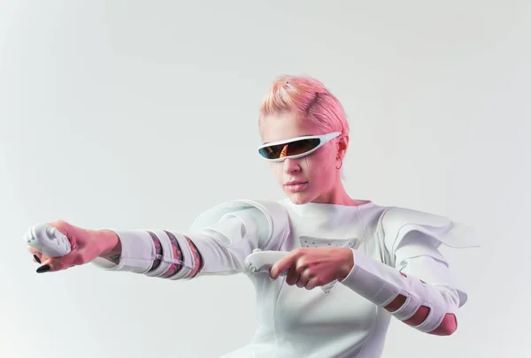 Representation Bionic Super Human Advanced Technology Parts Visors Gadgets Playing — Stock Photo, Image