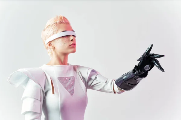 Reprezentacja Bionicznego Super Człowieka Zaawansowanymi Częściami Technologicznymi Jak Visors Gadżety — Zdjęcie stockowe