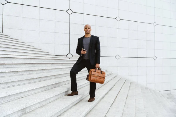 Young Business Man Going Work Morning Passing Financial Street Area — Stock Photo, Image