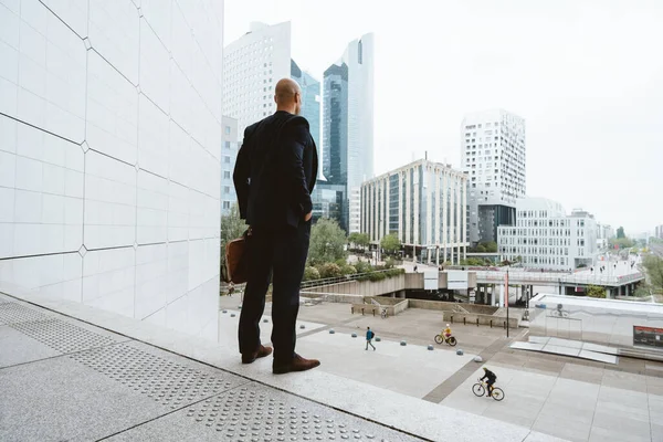 Young Business Man Going Work Morning Passing Financial Street Area — Stock Photo, Image