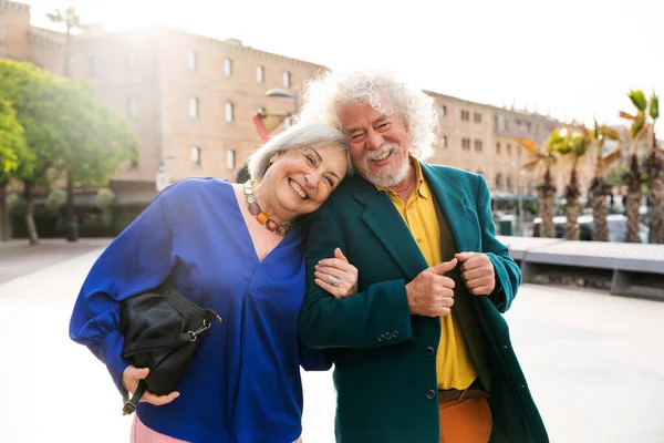 Senior Couple Old People Dating Outdoors Married Elderly Man Woman — Stock Photo, Image