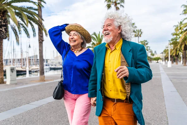 Oudere Mensen Die Buiten Daten Oudere Man Vrouw Die Samen — Stockfoto
