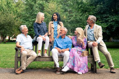 Londra 'nın ana kısımlarında, Westminster bölgesini ve St. James Park' ı ziyaret eden bir grup eski dost. Eski dostlar buluşması. Üçüncü yaş ve kıdem kavramları