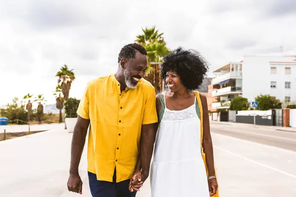 Beautiful Mature Black Couple Lovers Dating Seaside Married African Middle — Stock Photo, Image