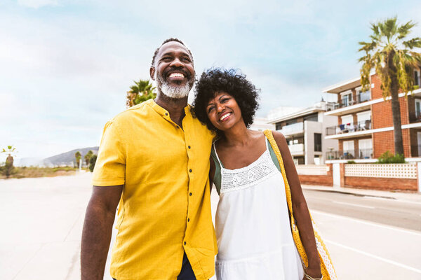 Beautiful Mature Black Couple Lovers Dating Seaside Married African Middle Stock Photo