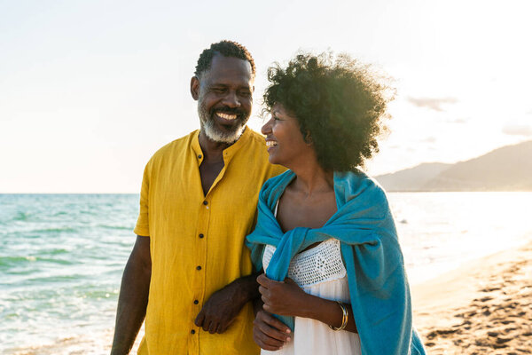 Beautiful Mature Black Couple Lovers Dating Seaside Married African Middle Royalty Free Stock Photos